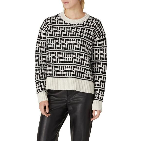 Jason Wu Graphic Sweater Geometric Chunky Knit Wool Oversized Top Black White M - Picture 1 of 10